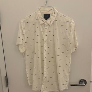 Bonobos Cream Short Sleeve Shirt with Blue Pattern
